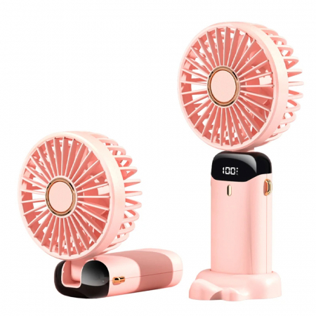 Altele - Handheld Fan (N15) - Foldable Design, Digital Display, Ultra Silent, 1800mAh - Pink