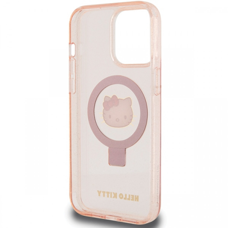 Hello Kitty - Hardcase Ring Stand Glitter Electrop Logo MagSafe (HKHMP15XHRSGEP) - iPhone 15 Pro Max - Pink [2]