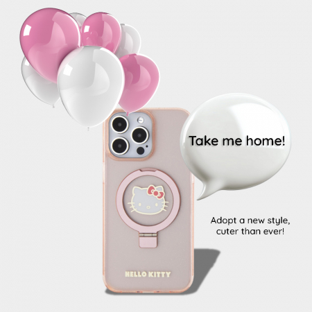 Hello Kitty - Hardcase Ring Stand Glitter Electrop Logo MagSafe (HKHMP15XHRSGEP) - iPhone 15 Pro Max - Pink [6]