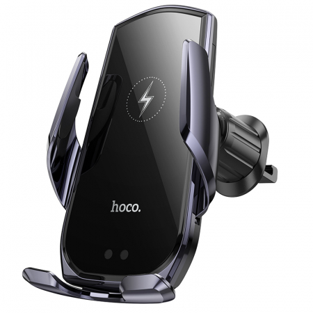 Hoco (CA202 Plus) - Suport Auto cu incarcare Wireless, 15W, montaj Ventilatie, cleme laterale, cablu USB-C, 1m, InfraRed, PullClip, Acumulator intern, Black/Metall [1]