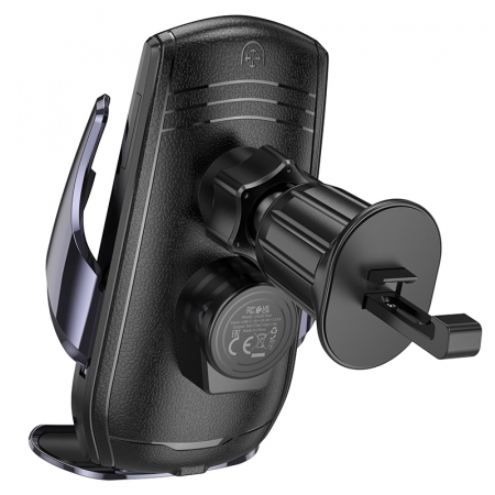 Hoco (CA202 Plus) - Suport Auto cu incarcare Wireless, 15W, montaj Ventilatie, cleme laterale, cablu USB-C, 1m, InfraRed, PullClip, Acumulator intern, Black/Metall [5]