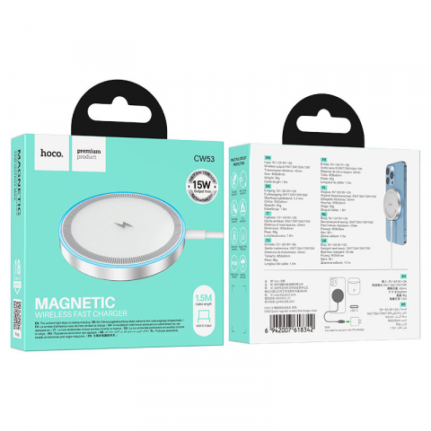 Hoco (CW53) - Incarcator Wireless, Magnetic, 15W, Qi Charging, Universal | Silver [3]