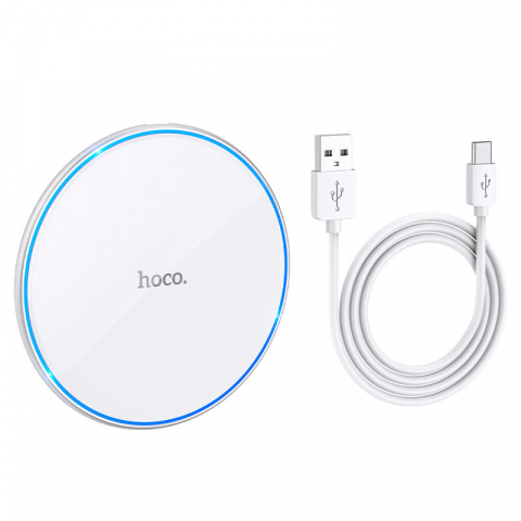 Încarcatoare Wireless - Hoco (CW6 Pro) - Incarcator Wireless, Ultra Thin, 15W, Qi Charging, Ambient Light, White