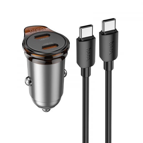 Incarcatoare - Hoco (NZ16B) - Incarcator Auto + Cablu USB-C, 1m, PD45W, 2xUSB-C