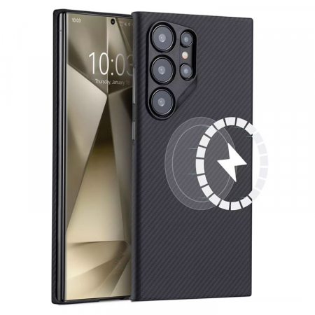 Huse - Husa Kevlar, Samsung S25 Ultra, Carbon UltraThin, Aramid Fiber, cu MagSafe