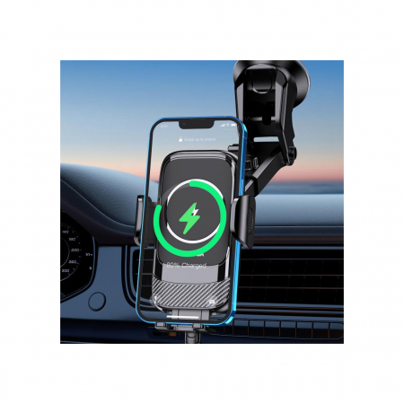 Kaku (KSC-1183) - Suport Auto, Wireless cu incarcare Wireless, 15W, fixare dubla, montaj Bord, cleme laterale, AutoGravity, 360°, Black [1]