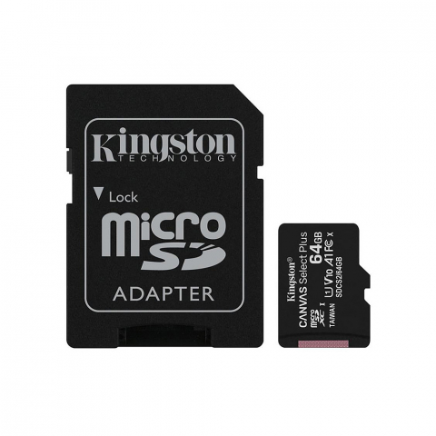 Kingston - Memory Card Canvas Select Plus (SDCS2/64GB) - Android A1 MicroSDXC, Adapter, 64GB, Class 10 / UHS-1 U3 - Black [1]