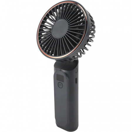 Premium Mini Hand Fan (M12) - with LED Digital Display, USB-C Rechargeable, 6 Wind Speeds, 5000mAh - Black [2]