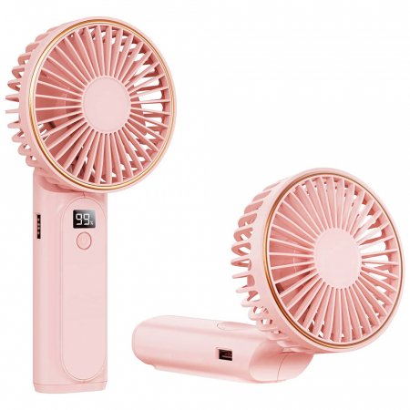 Altele - Premium Mini Hand Fan (M12) - with LED Digital Display, USB-C Rechargeable, 6 Wind Speeds, 5000mAh - Pink
