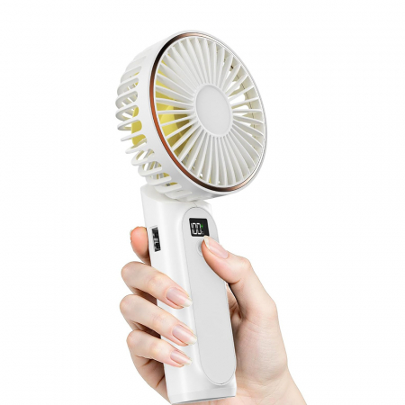 Premium Mini Hand Fan (M12) - with LED Digital Display, USB-C Rechargeable, 6 Wind Speeds, 5000mAh - White [1]