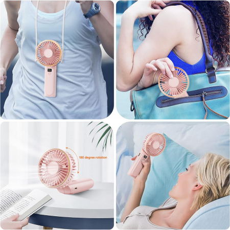 Premium Mini Hand Fan (M12) - with LED Digital Display, USB-C Rechargeable, 6 Wind Speeds, 5000mAh - White [4]