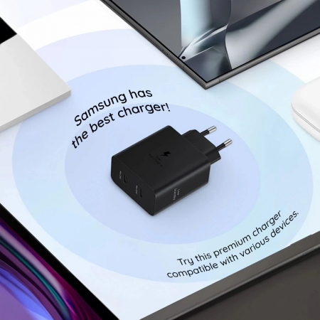 Samsung - Original Wall Charger T5020XBE (EP-T5020XBEGEU) - 2x Type-C, 50W, with USB-C Cable - Black [2]