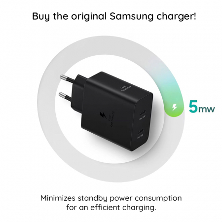 Samsung - Original Wall Charger T5020XBE (EP-T5020XBEGEU) - 2x Type-C, 50W, with USB-C Cable - Black [4]