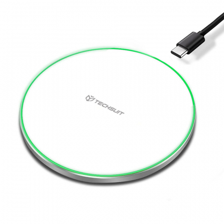 Încarcatoare Wireless - Techsuit - Wireless Charger Premium (CHWR031) - RGB Colors, 15W, 3A - White