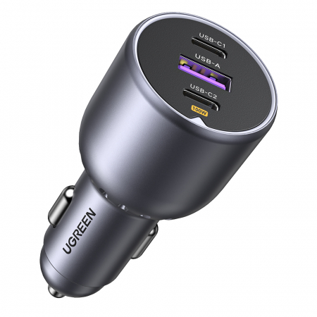 Ugreen - Car Charger EC705 (35025) - for Phone, Laptop, Tablet, Fast Charge, LED Light, 2x USB-C, USB, 130W - Grey [1]