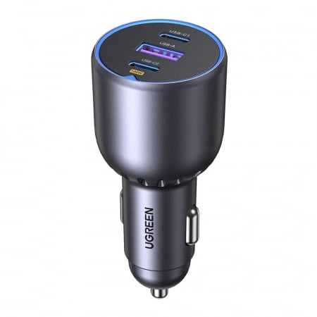 Incarcator auto - Ugreen - Car Charger EC705 (35025) - for Phone, Laptop, Tablet, Fast Charge, LED Light, 2x USB-C, USB, 130W - Grey