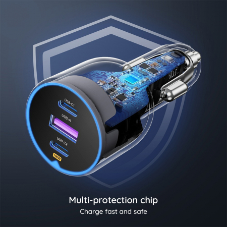 Ugreen - Car Charger EC705 (35025) - for Phone, Laptop, Tablet, Fast Charge, LED Light, 2x USB-C, USB, 130W - Grey [6]