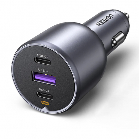 Ugreen - Car Charger EC705 (35025) - for Phone, Laptop, Tablet, Fast Charge, LED Light, 2x USB-C, USB, 130W - Grey [2]