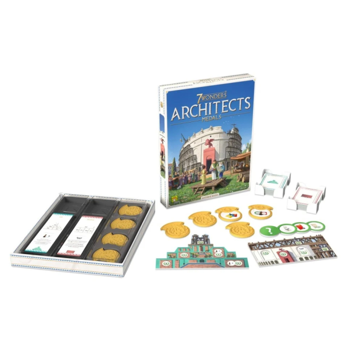 7 Wonders Architects Medals extensie joc de societate in limba romana - cutia extensiei cu Colosseumul Romei si Ziguratul din Ur [2]