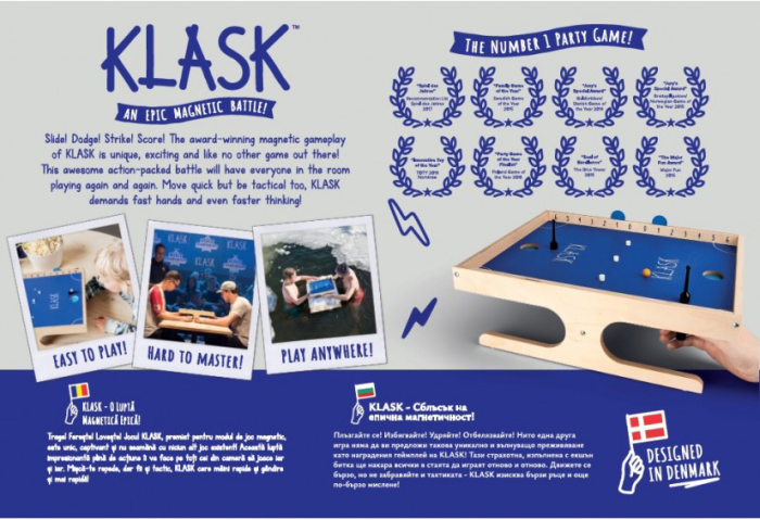 Klask joc magnetic de indemanare pentru 2 jucatori in limba romana - plansa din lemn cu striker si bila portocalie [3]