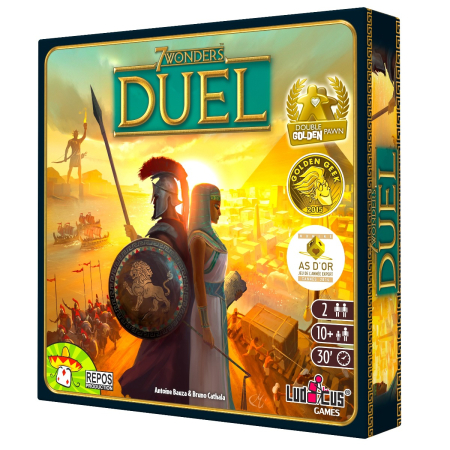 Sub 30 minute - 7 Wonders Duel joc de societate pentru 2 jucatori in limba romana - cutia jocului si cartile cu civilizatii antice