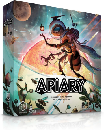 Animale - Apiary joc de societate strategie in limba engleza - cutia jocului si plansa hexagonala cu albine in spatiu