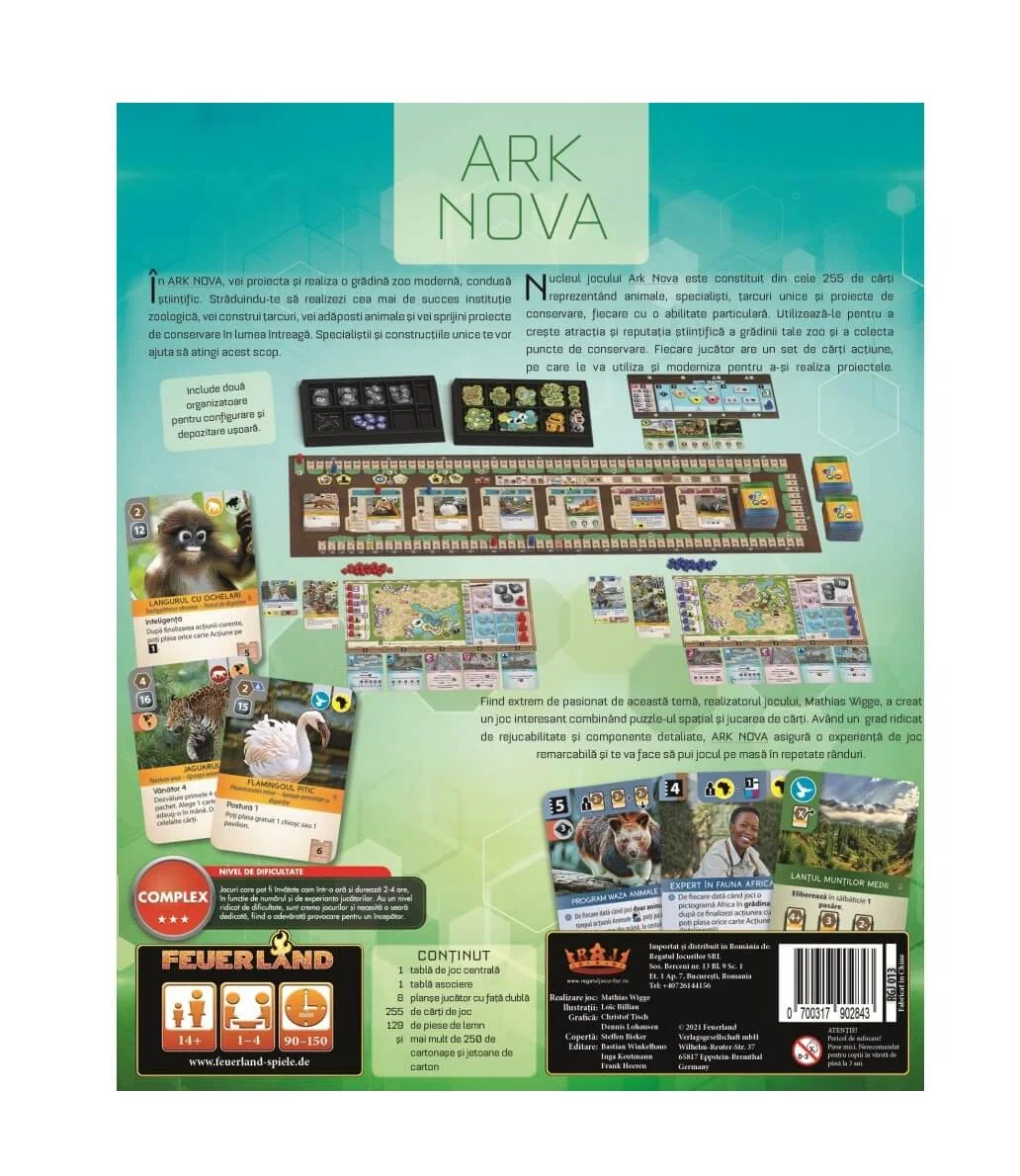 Ark Nova joc de societate strategie in limba romana - cutia jocului si componentele cu animale si gradina zoologica [1]