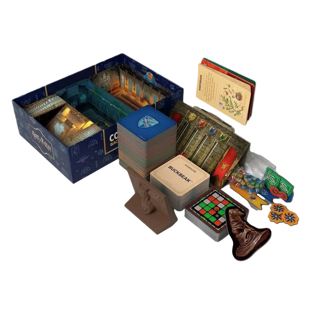 Codenames Back to Hogwarts joc de societate petrecere in limba engleza - cutia jocului si cardurile cu casele Hogwarts [2]