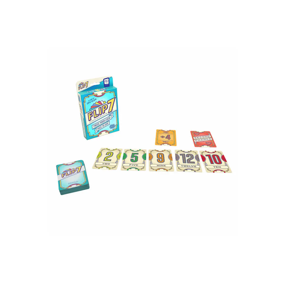 Flip 7 joc de carti push your luck in limba engleza - cutia jocului si cartile numerice cu modificatori [1]