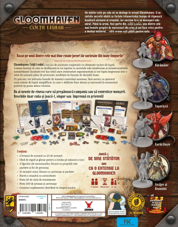 Gloomhaven Coltii Leului joc cooperativ tactic in limba romana - cutia jocului si componentele cu personaje si scenarii [2]