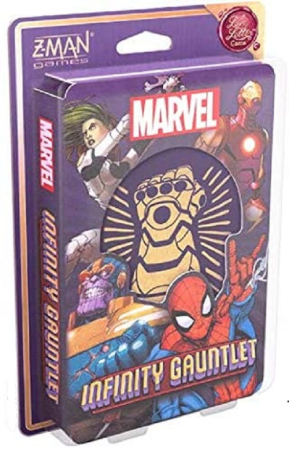 Deductie - Infinity Gauntlet A Love Letter Game joc de carti Marvel in limba romana - cutia jocului si cartile cu Thanos si eroii Marvel
