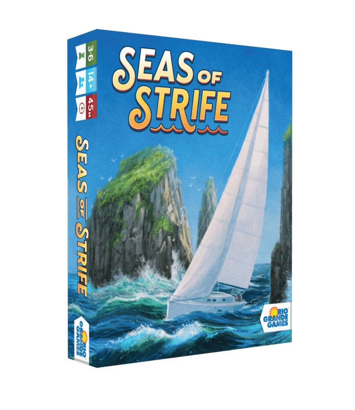 30-60 minute - Seas of Strife joc de carti trick taking in limba engleza - cutia jocului si cartile cu pericolele marii
