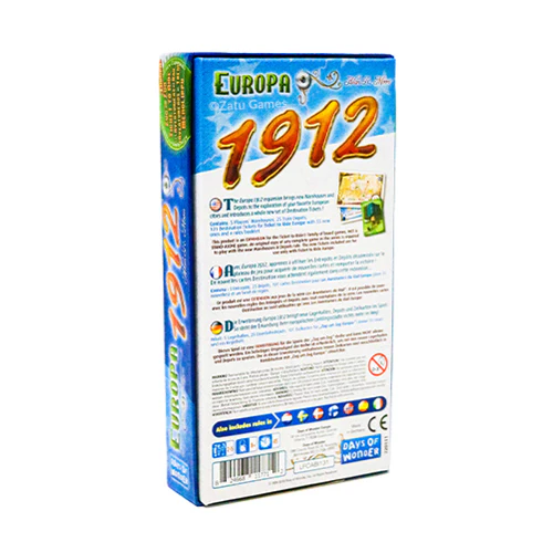 Ticket to Ride Europe 1912 extensie joc de societate in limba engleza - cutia extensiei cu carduri Destinatie si Depozite din lemn [2]