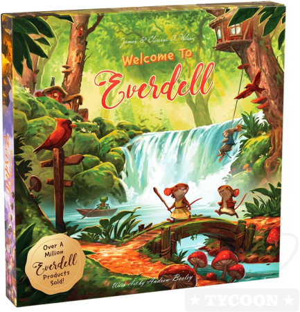Animale - Welcome to Everdell joc familie in limba engleza - cutia jocului si plansa cu animalele forestiere si Marele Copac