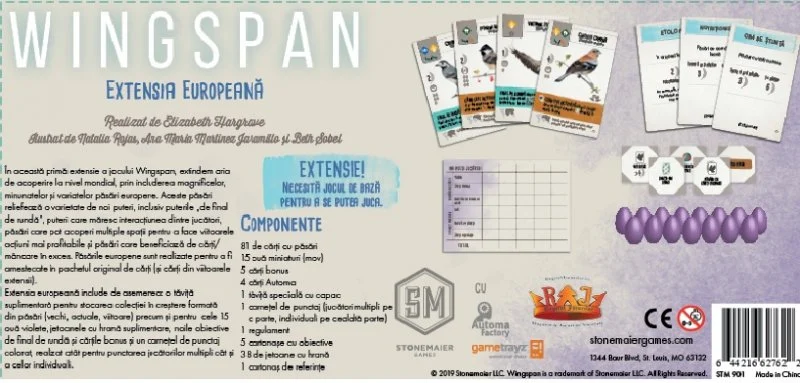 Wingspan Extensia Europeana joc de societate in limba romana - cutia extensiei si cartile noi cu pasari [2]