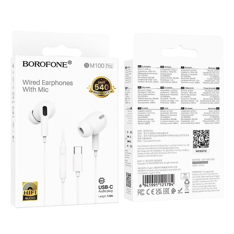 Căști Borofone BM100 Pro Fuente, USB-C Cu DAC, Microfon și Control, Albe - Sunet Corect Pe Orice Telefon [6]