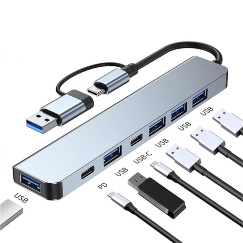 Hub-uri și docking - Hub CeruleTree 7 in 1 USB-C argintiu