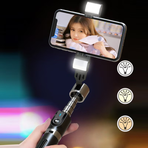 Selfie stick trepied 2 lumini LED telecomanda BT [3]