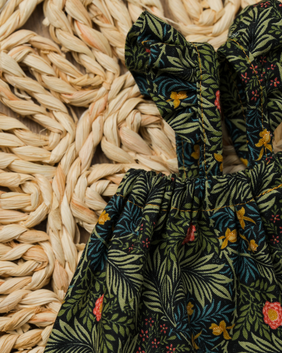 Rochiță tip sarafan din bumbac pentru păpuși – model botanic verde închis [2]