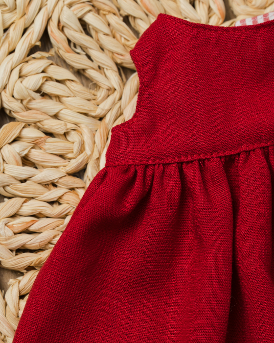 Rochiță roșie din in pentru păpuși 45 cm [2]