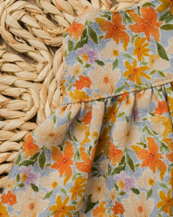 Rochiță florală din in pentru păpuși 45 cm cu capse la spate [2]