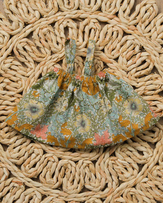 Rochiță tip sarafan din bumbac pentru păpuși – model floral vintage pastel [1]