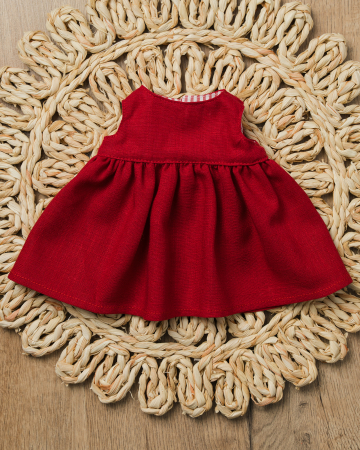 Hăinuțe pentru păpuși - Rochiță roșie din in pentru păpuși 45 cm
