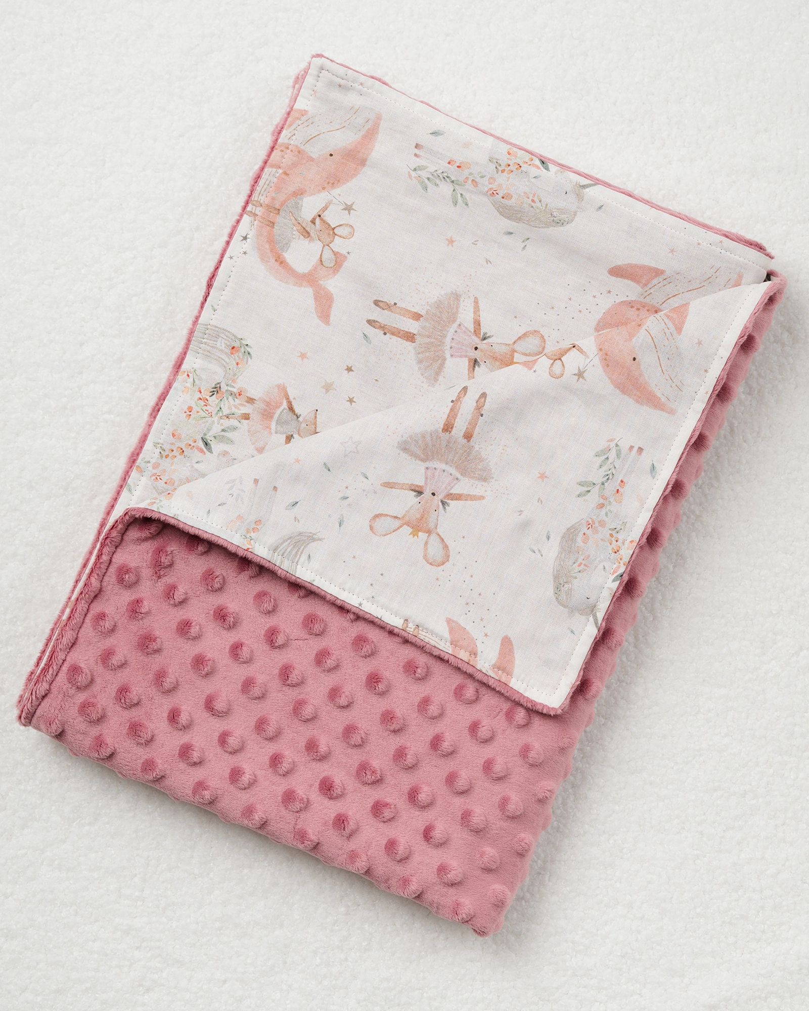 Cadouri pentru bebeluși - Păturică dublă pentru bebeluși din minky plush și bumbac poplin