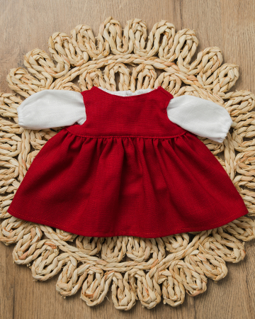Hăinuțe pentru păpuși - Set pentru păpuși din in – bluză albă și rochiță roșie cu capse