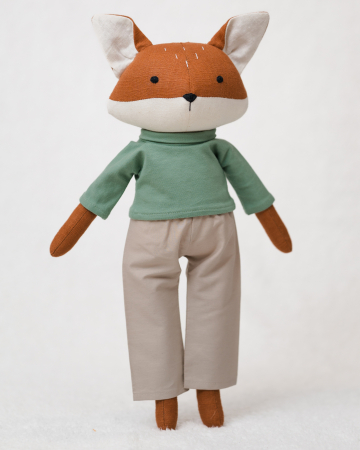 Cadouri pentru copii - vulpiță-handmade-45cm-bluză-jersey-pantaloni-bumbac