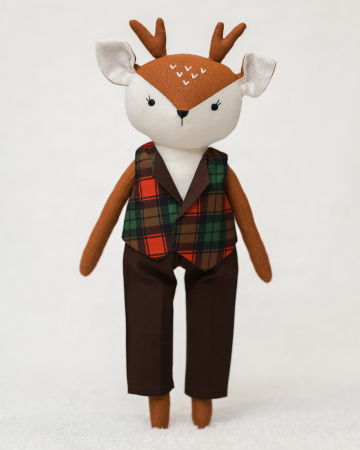 Păpuși cu hăinuțe - Pui de căprioară artizanal 45 cm - Jucărie handmade din in