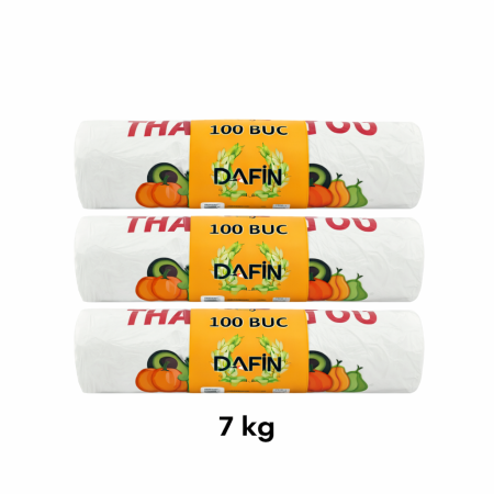 PUNGI NOU - Set 3 x 100 pungi biodegradabile tip maieu DAFIN, rola, 7 kg