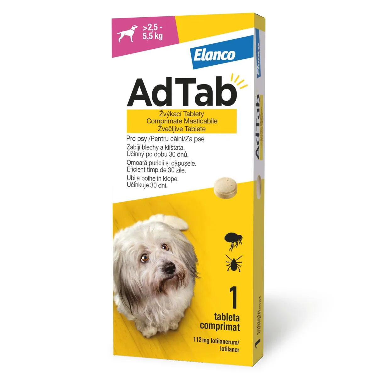 Produse deparazitare - ADTAB, deparazitare externă câini, XS-S(2.5 - 5.5kg), comprimate masticabile, 112.5mg x 1buc