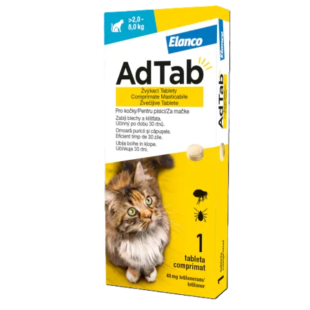 Produse deparazitare - ADTAB, deparazitare externă pisici, (2 - 8kg), comprimate masticabile, 48mg x